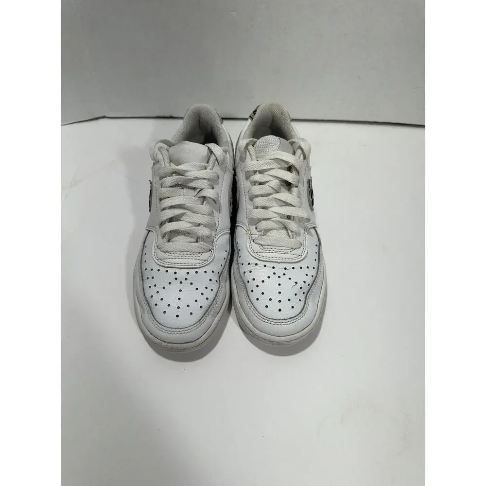 Nike Court Vision Womens Sz 6 Shoes White Brown Classic Low Top Trainer Sneakers